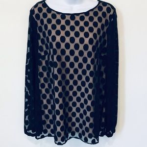 Nine West Polka Dot Blouse Sheer Overlay Size Medium